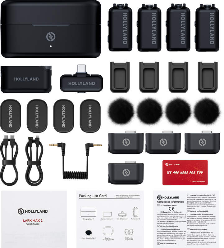 HOLLYLAND LARK MAX 2 Combo 4-Person Version with Camera RX + USB-C RX innhold